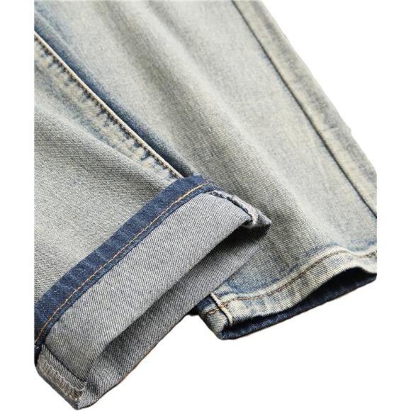 Men's Ripped Jeans Regular Fit Distressed Slim Straight Leg Stacked Biker - Picture 5 of 6